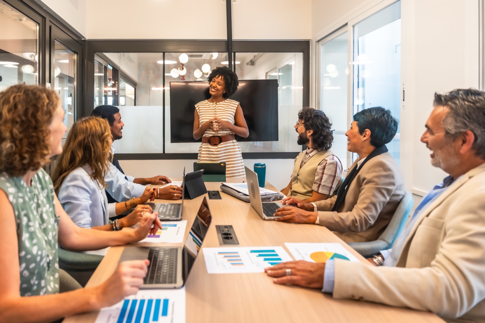 A senior revenue operations team collaborating in an office